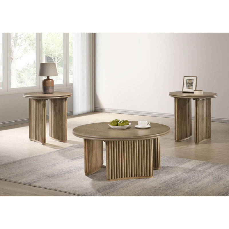 Dreydon - Round Coffee Table With Curved Pedestal Base - Light Brown