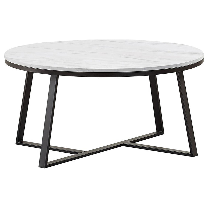 Hugo 3-piece Coffee and End Table Set White Faux Marble