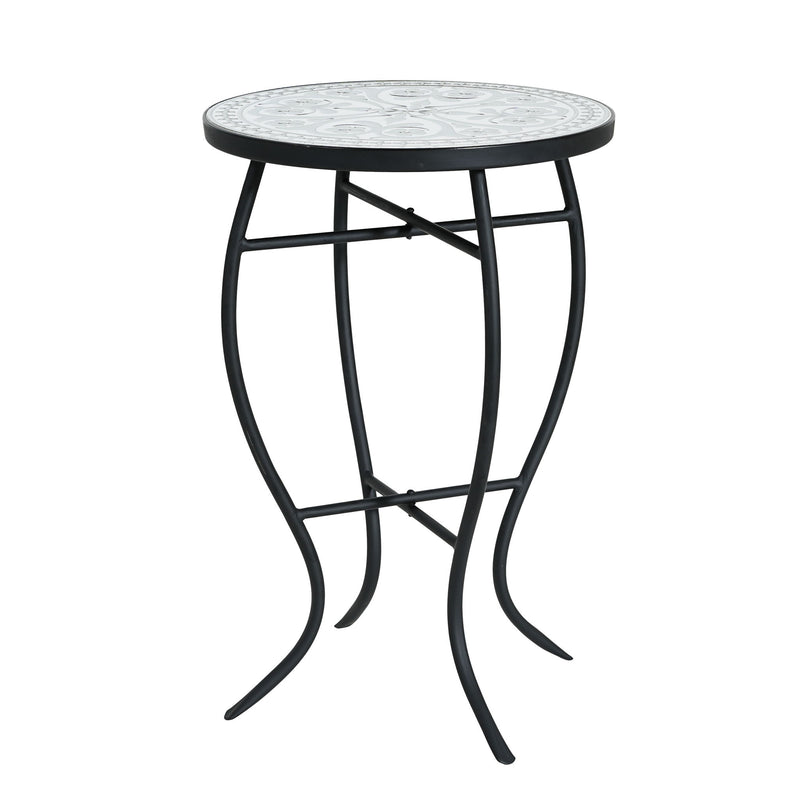 Outdoor Round Side Table With Mosaic Style Top And Curved Iron Legs