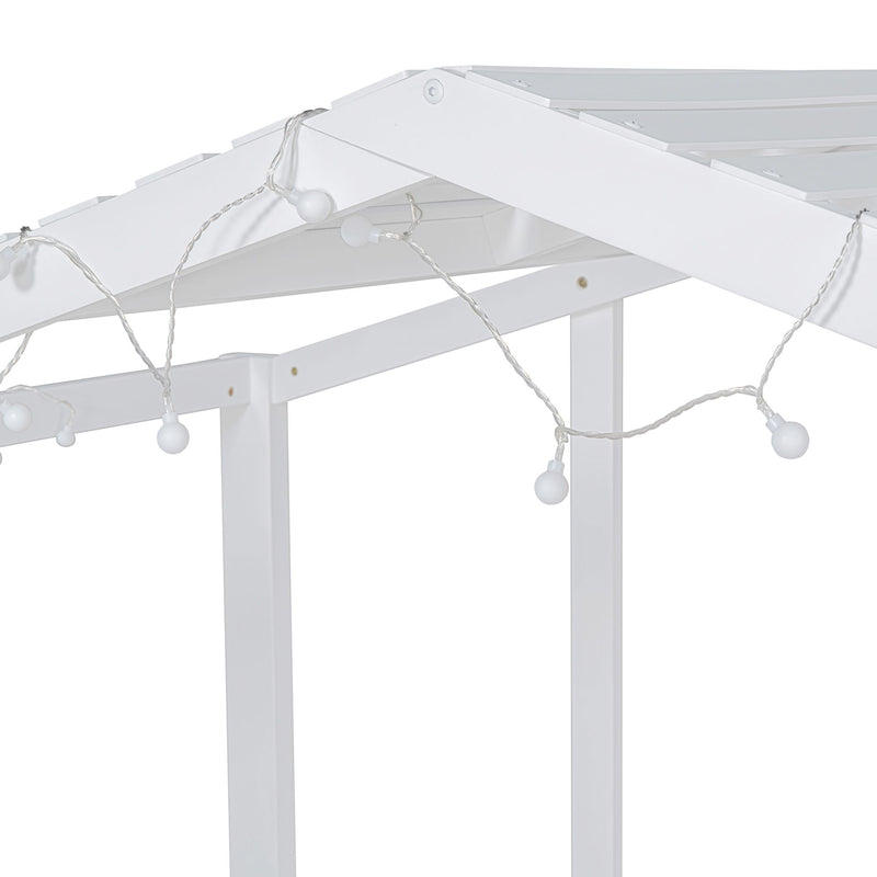 Loft House Bed With Ladder And Slide, With board And Light Strip On The Roof