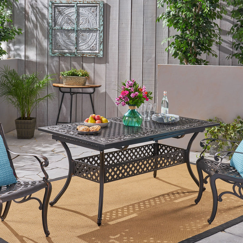 Outdoor Extendable Aluminum Dining Table With Pattern Table Top And Curved Legs - Copper