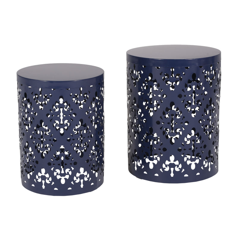 Modern Iron Cut Design End Table (Set of 2) - Navy Blue