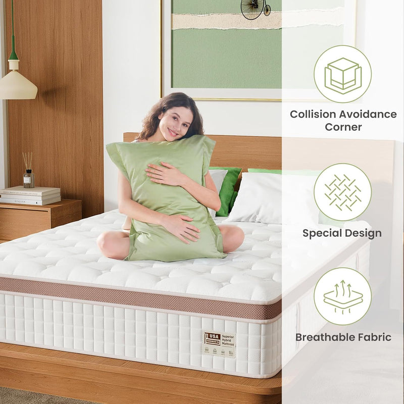 14", Firm Hybrid Mattress, Gel Memory Foam & Pocket Springs, Pressure Relief, Motion Isolation, Ergonomic Bed - White - King