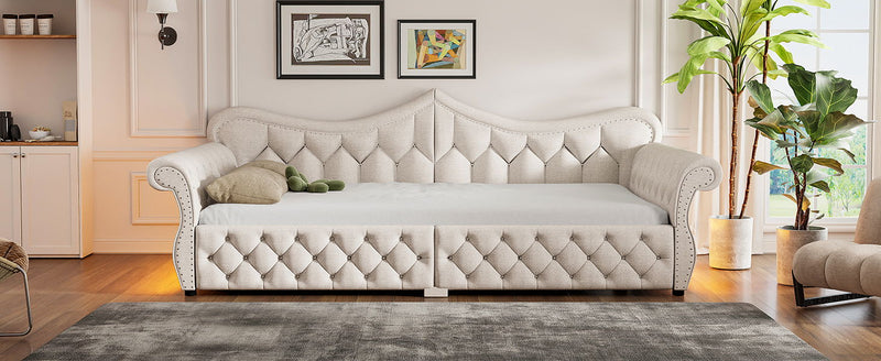 Upholstered Daybed With LED Lighting And Nailhead Trim