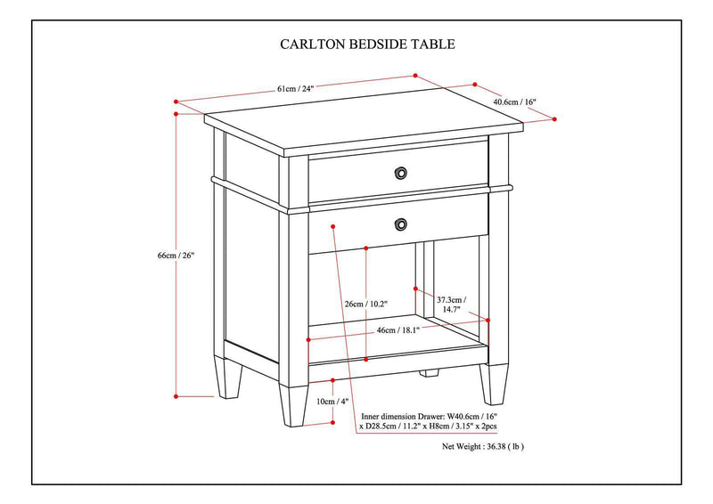 Carlton - Bedside Table - Light Brown